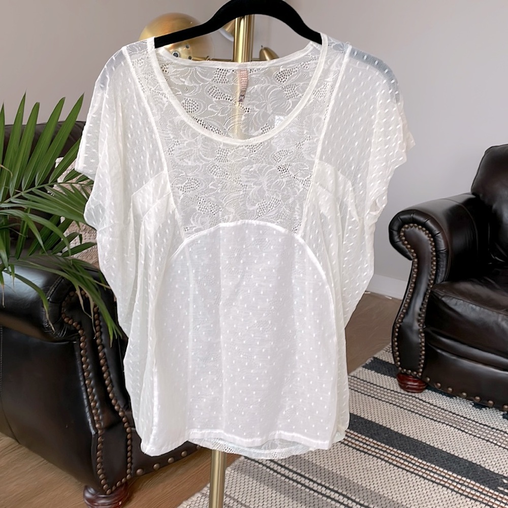 Free People Lace Short Sleeve Blouse